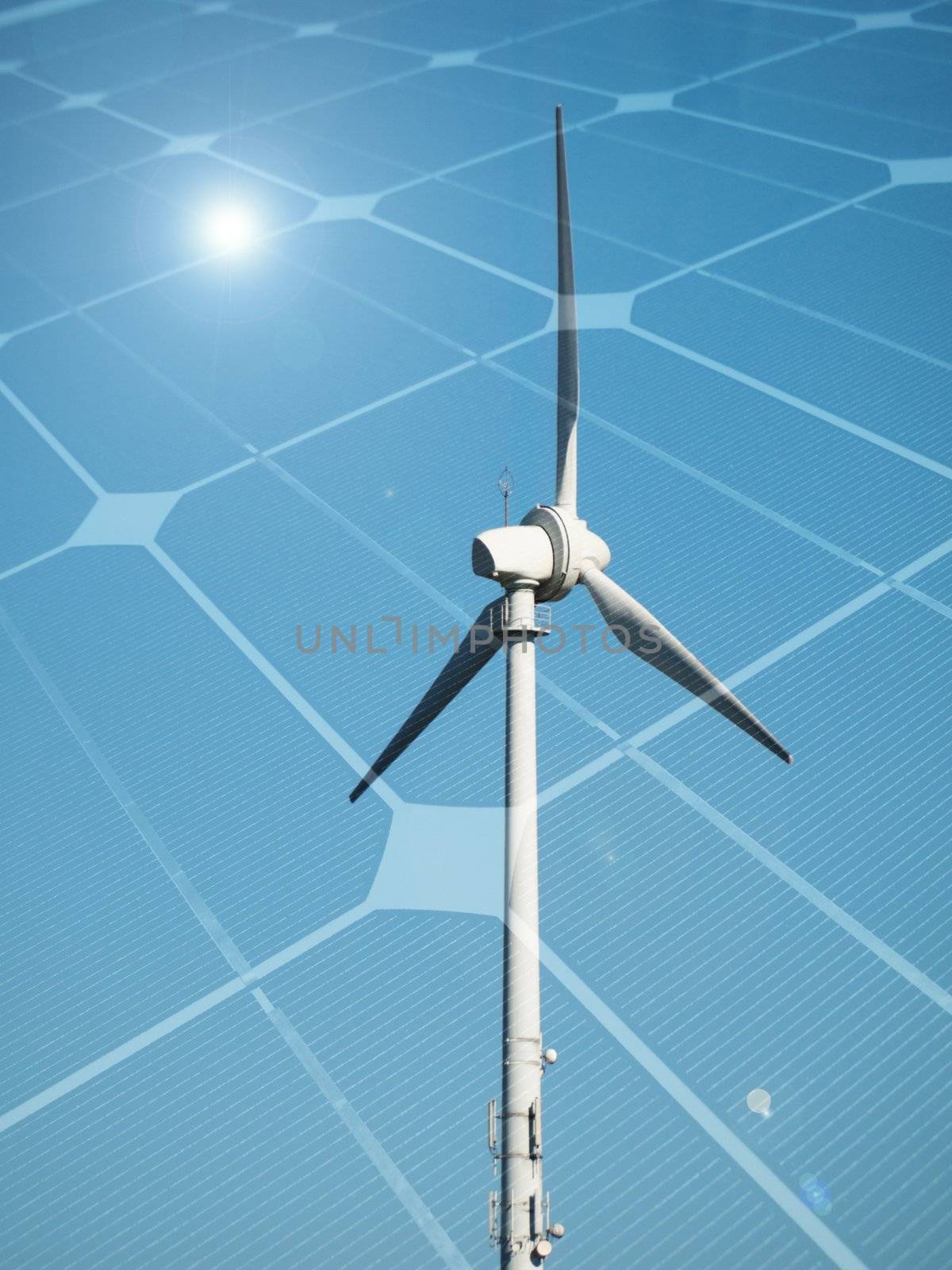 Sustainable energy concept with wind turbine and photovoltaic panel