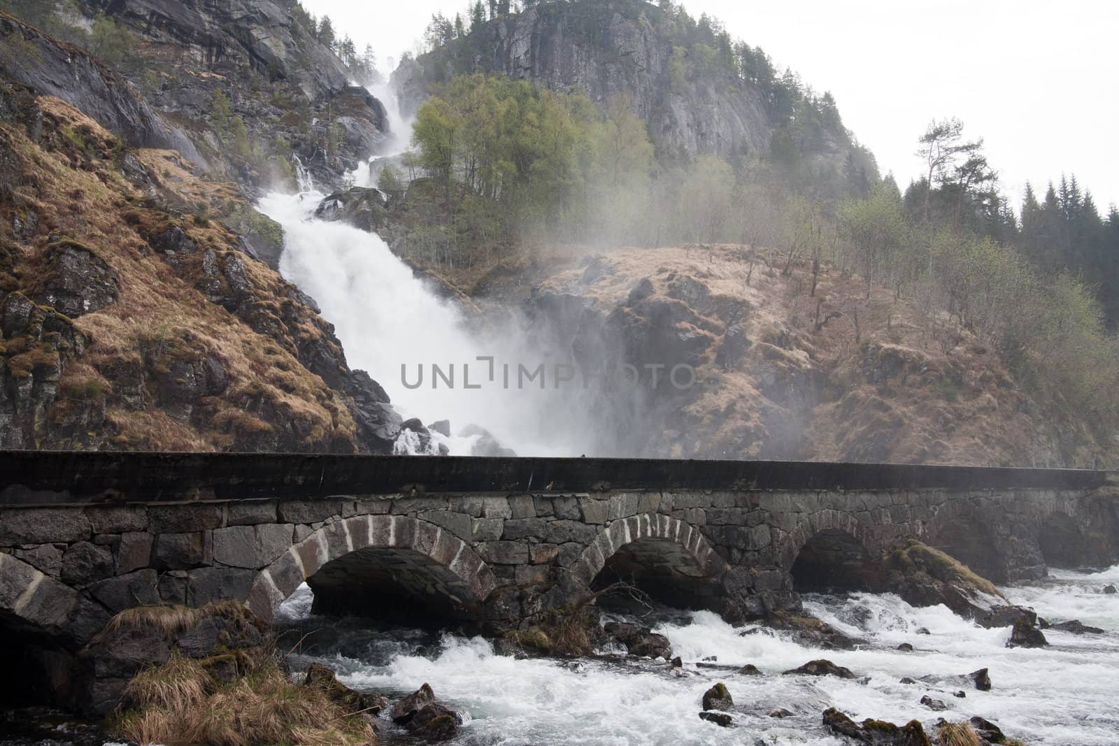 Låtefossen waterfall is a famous waterfall in Hardanger, Norway.