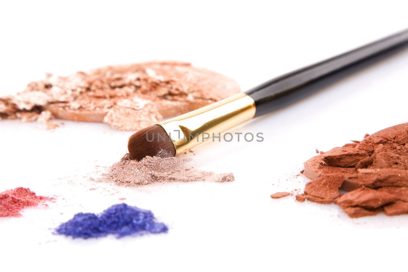 brown,red, blue powder for makeup and brush