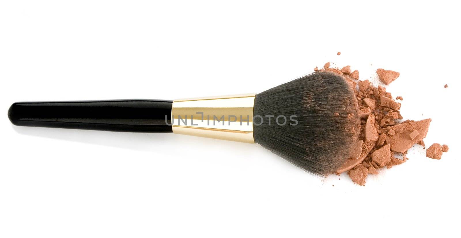 Make-up brush and brown powder isolated on white background