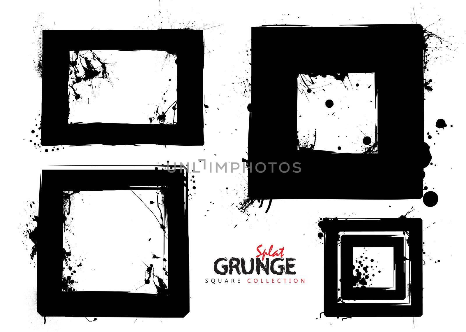 Four black square grunge ink splat frames or borders