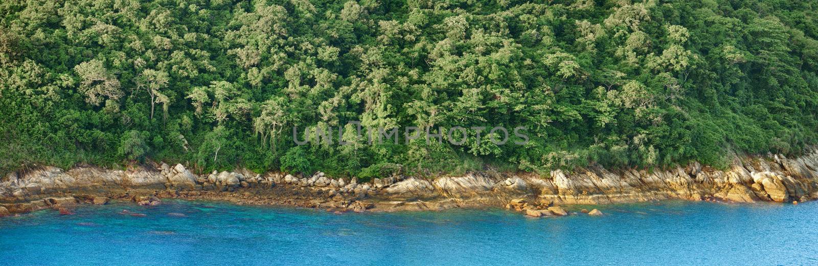 Panorama of tropical ocean shoreline by pzaxe