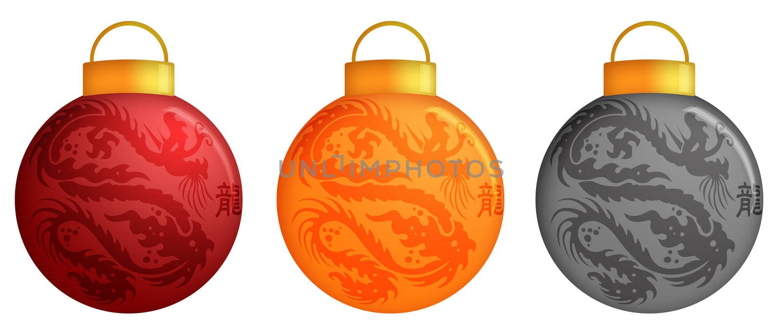Chinese Dragon Christmas Ornaments Design and Calligraphy Illustration