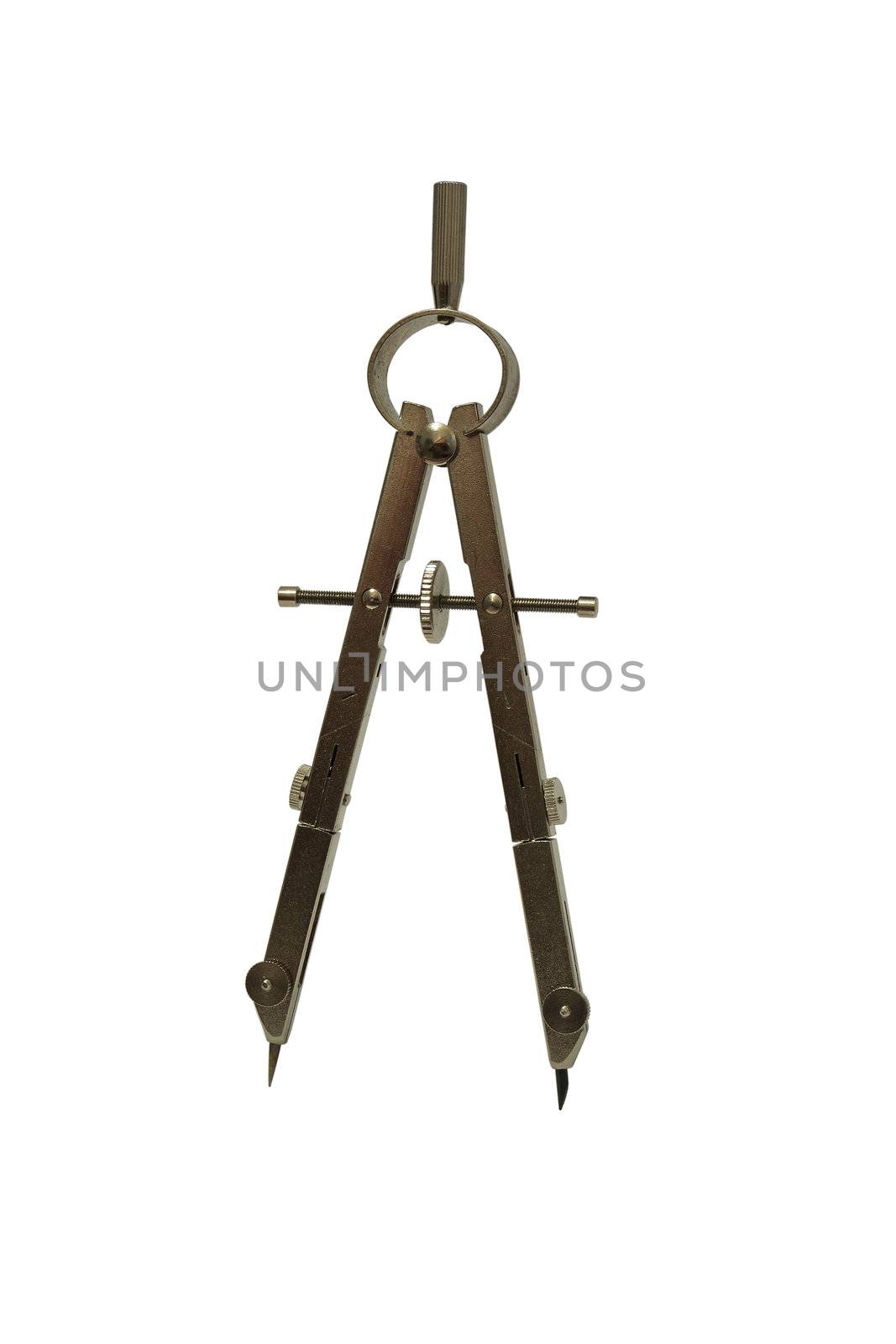 Compasses on white background. Close-up.