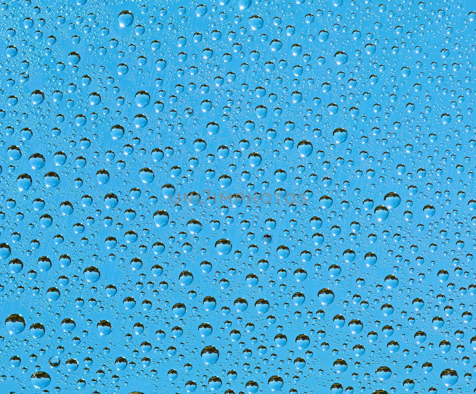 Natural background - a drop of rain on a transparent surface