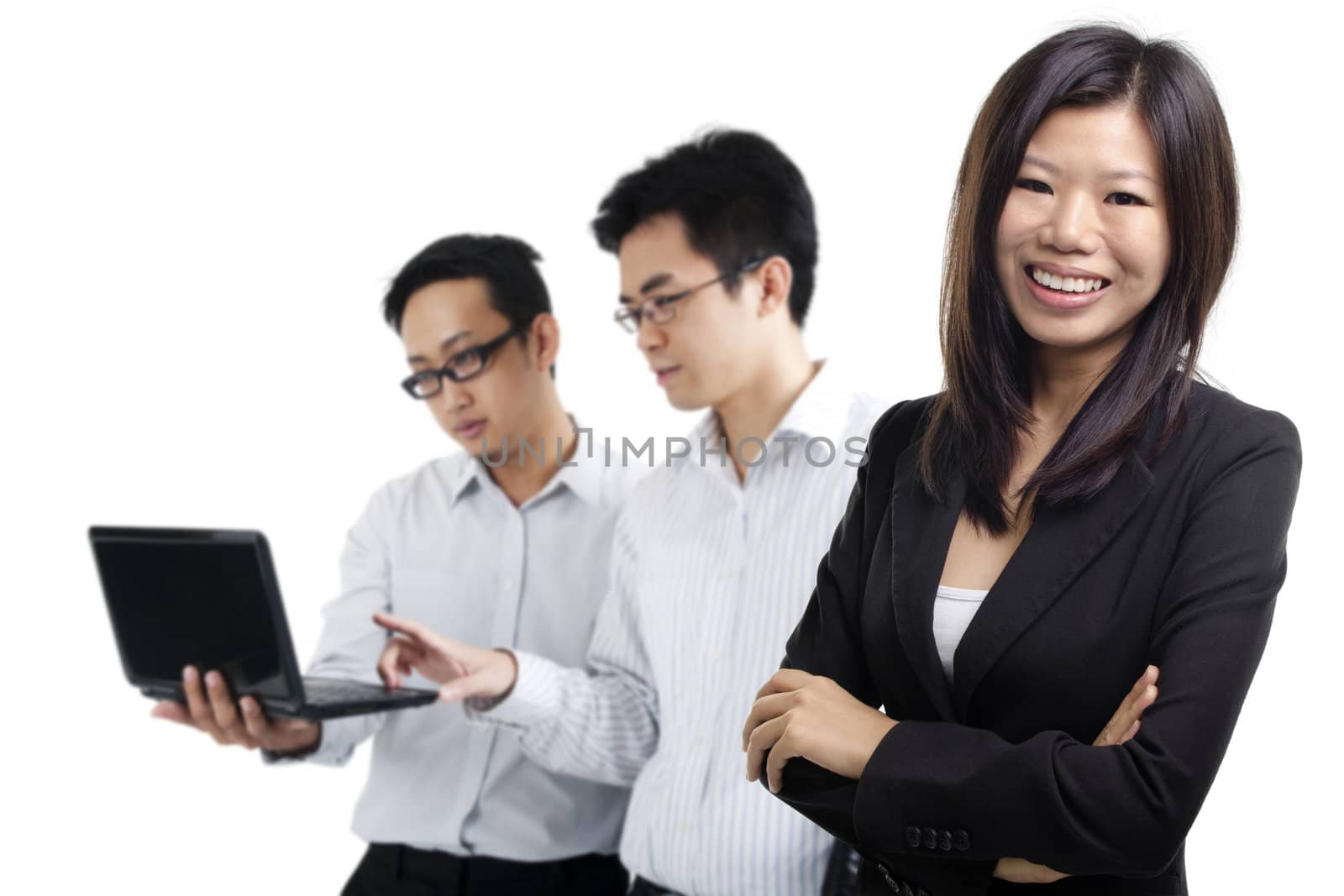 Asian business team on white background