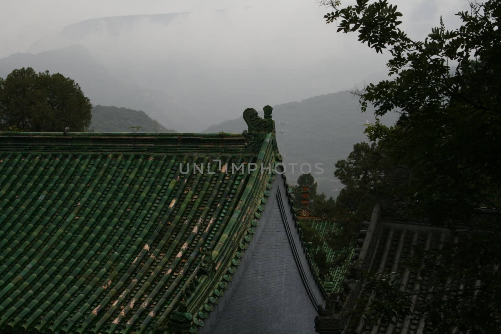 View over the rooftops in the landscape at Shaolin Temple, China