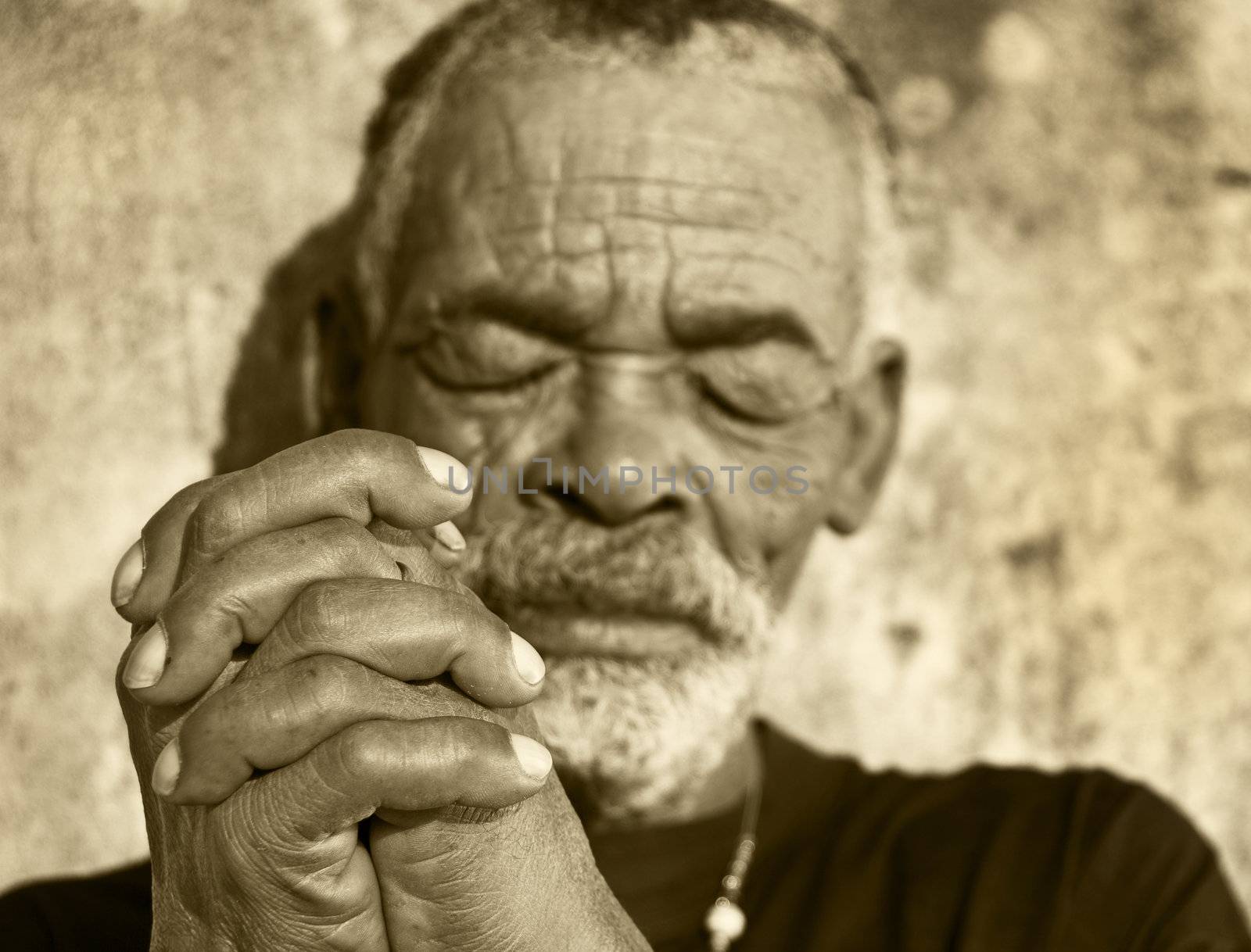 Old African black man with characterful face