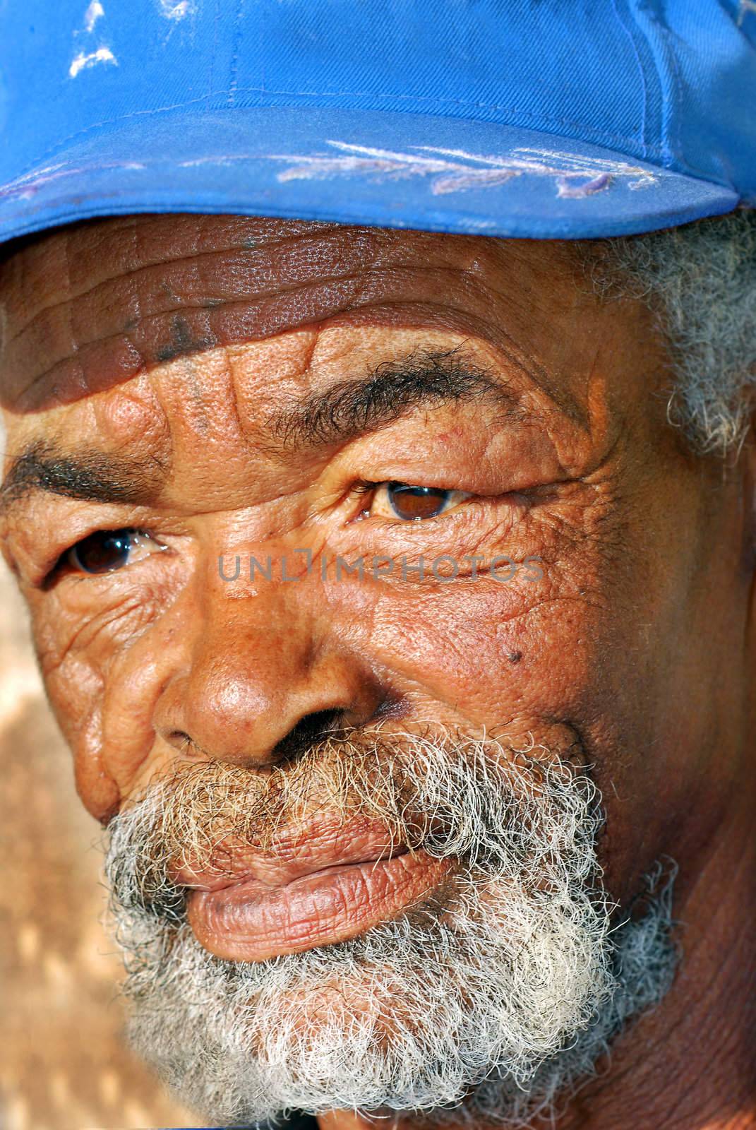 Old African black man with characterful face