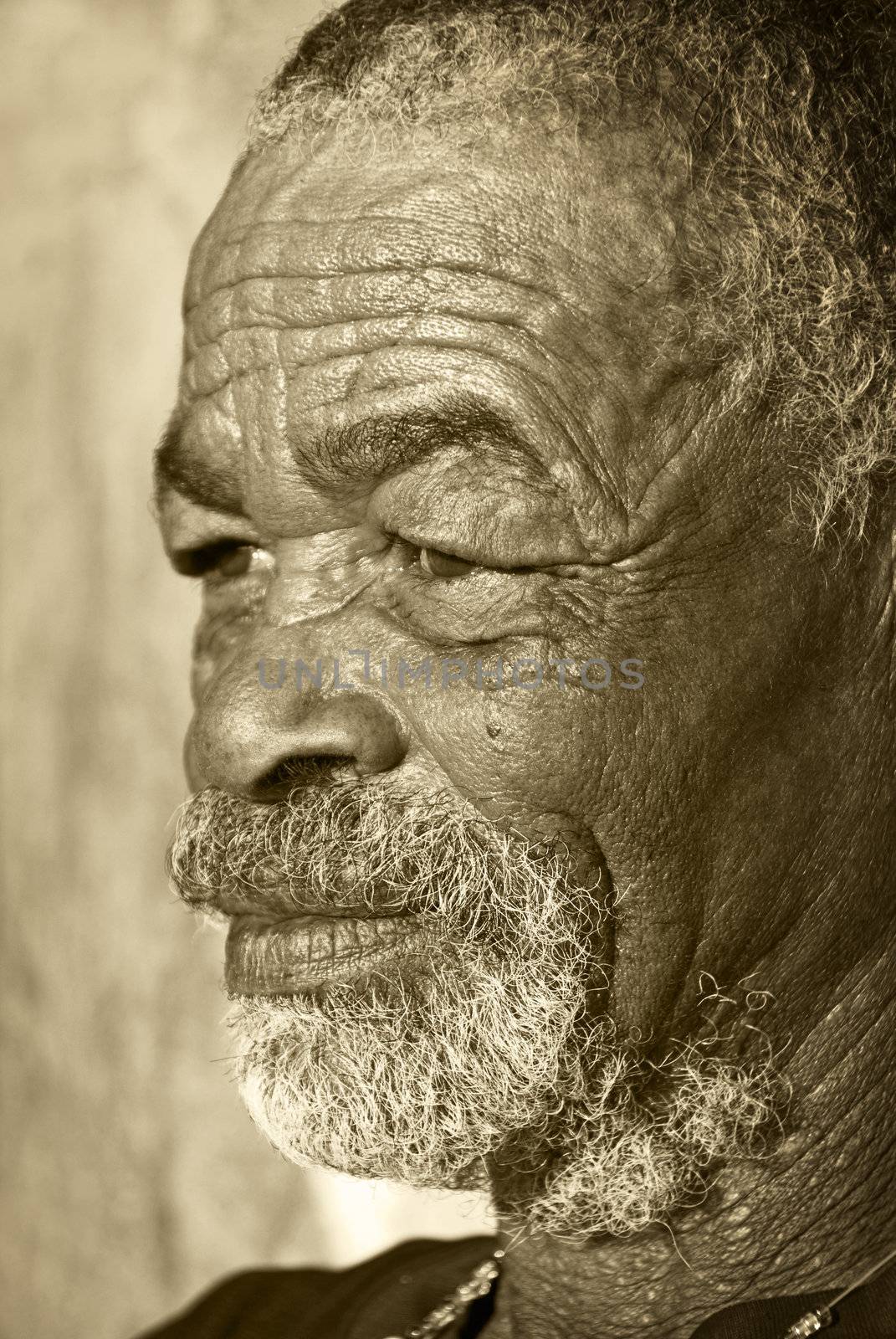 Old African black man with characterful face