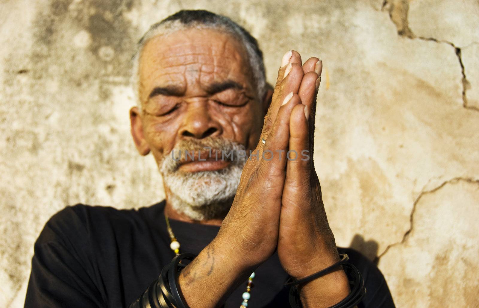 Old African black man with characterful face