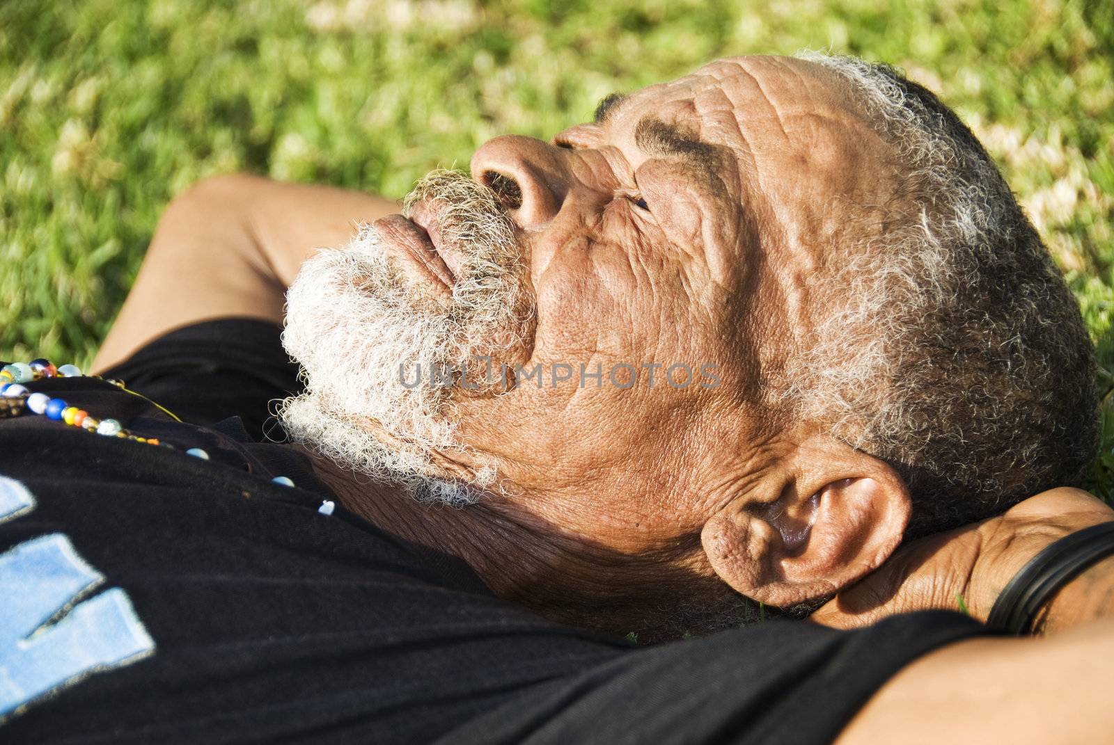 Old African black man with characterful face