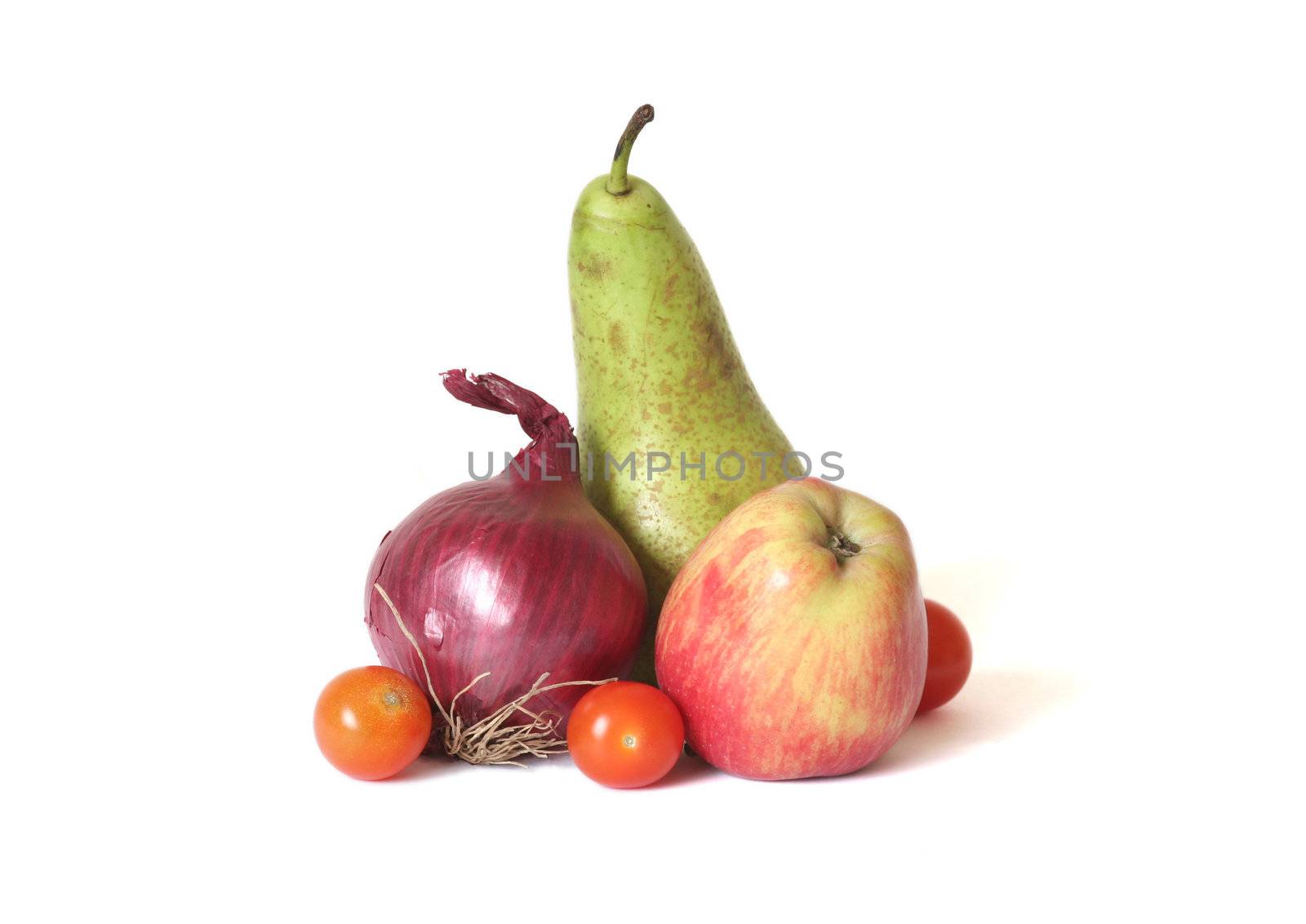 Fruits and vegetables isolated on white.