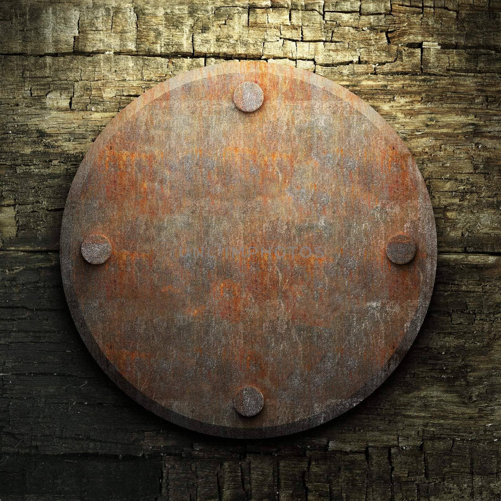 rusty metal and wood plate made in 3D