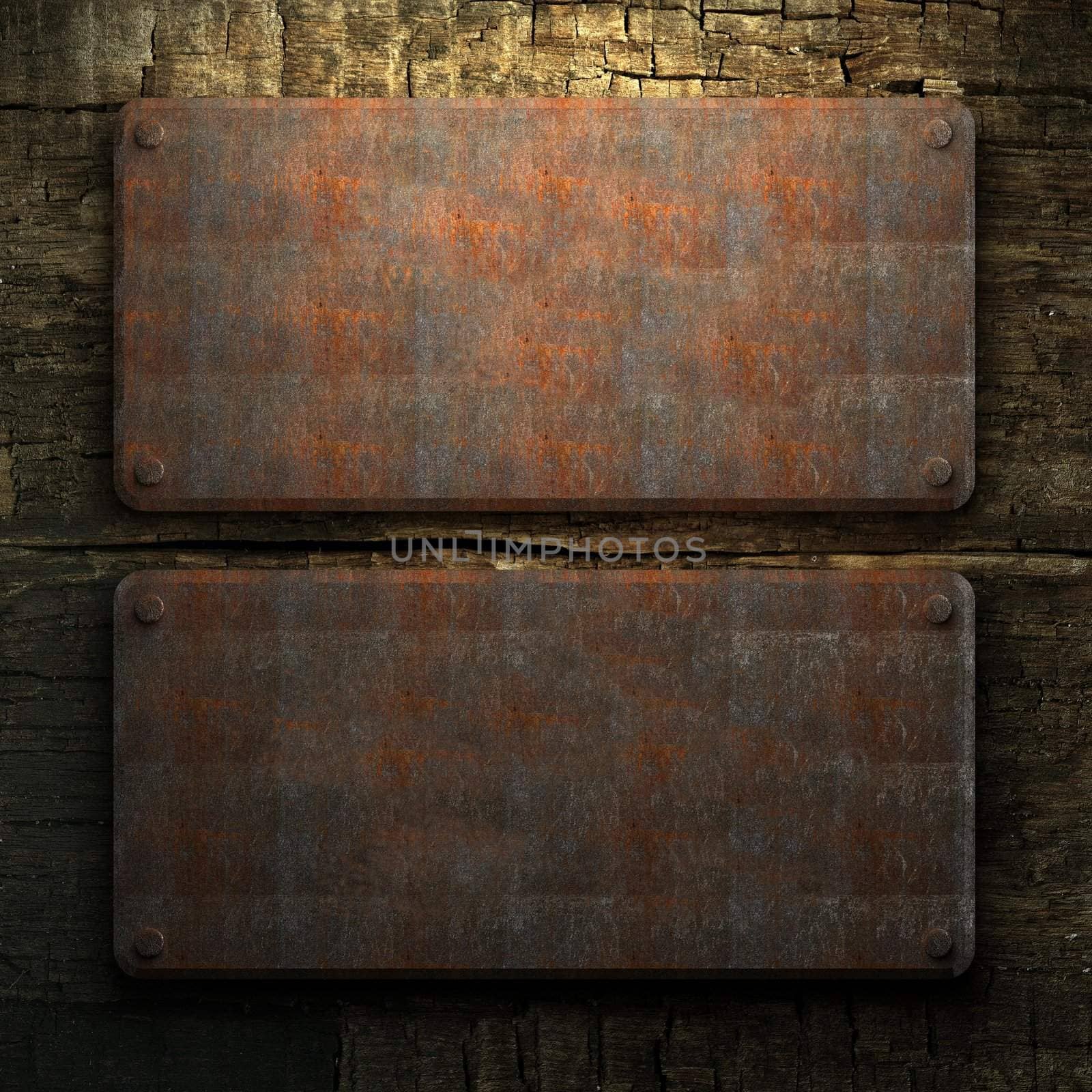 rusty metal and wood plate by icetray
