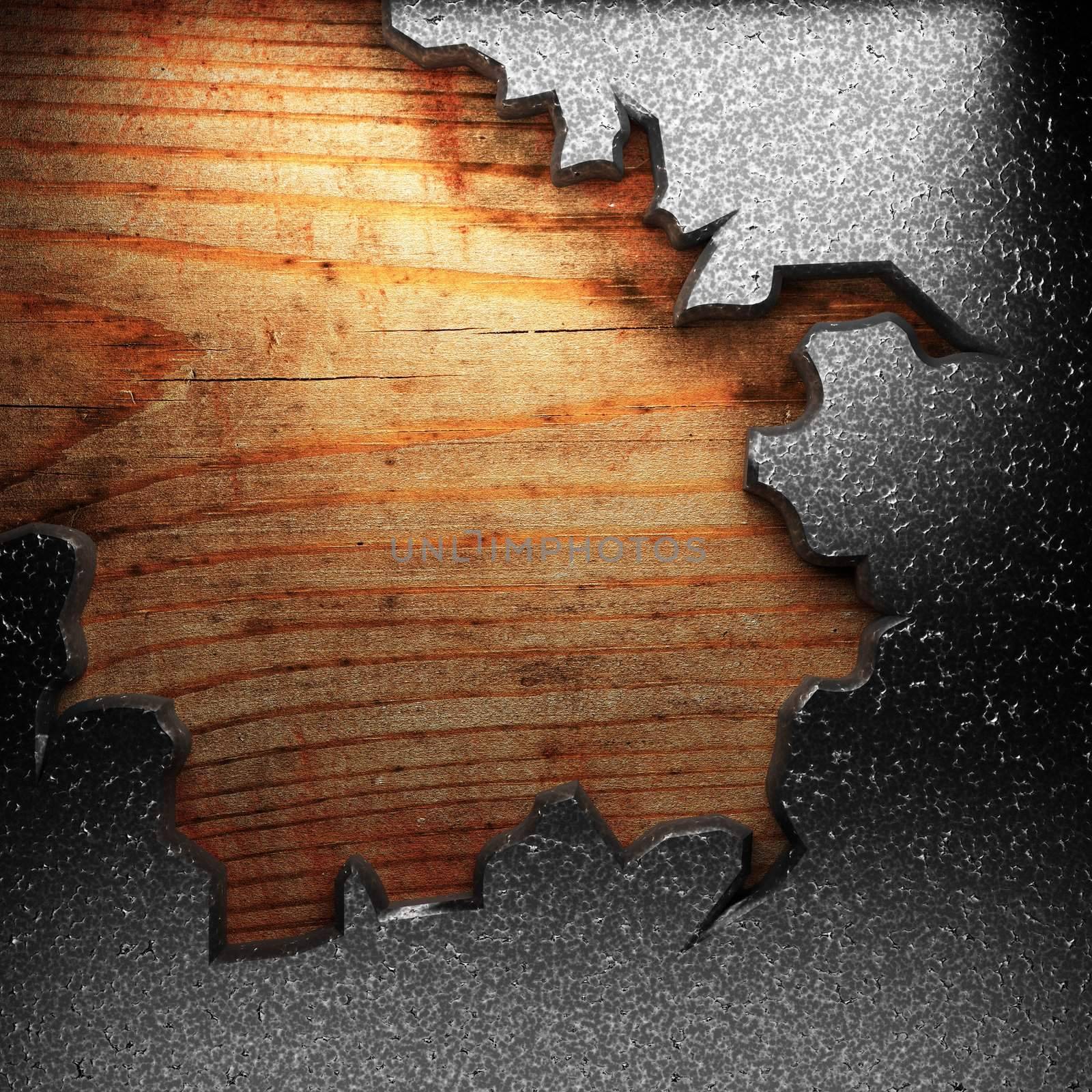 iron plate on wood made in 3D