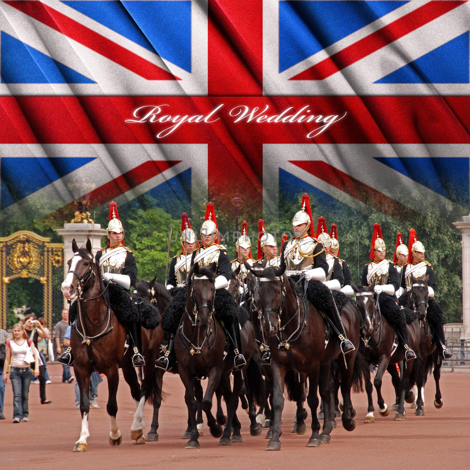 LONDON - JUNE 9 Royal Guards on parade in front of Buckingham Palace on June 9, 2007 in London, UK 