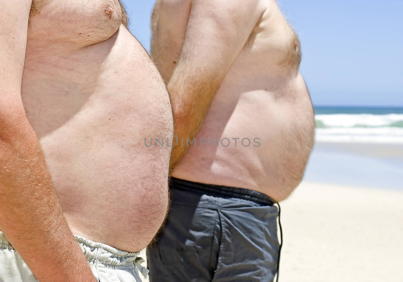 Close up of two obese fat men of the beach by tish1