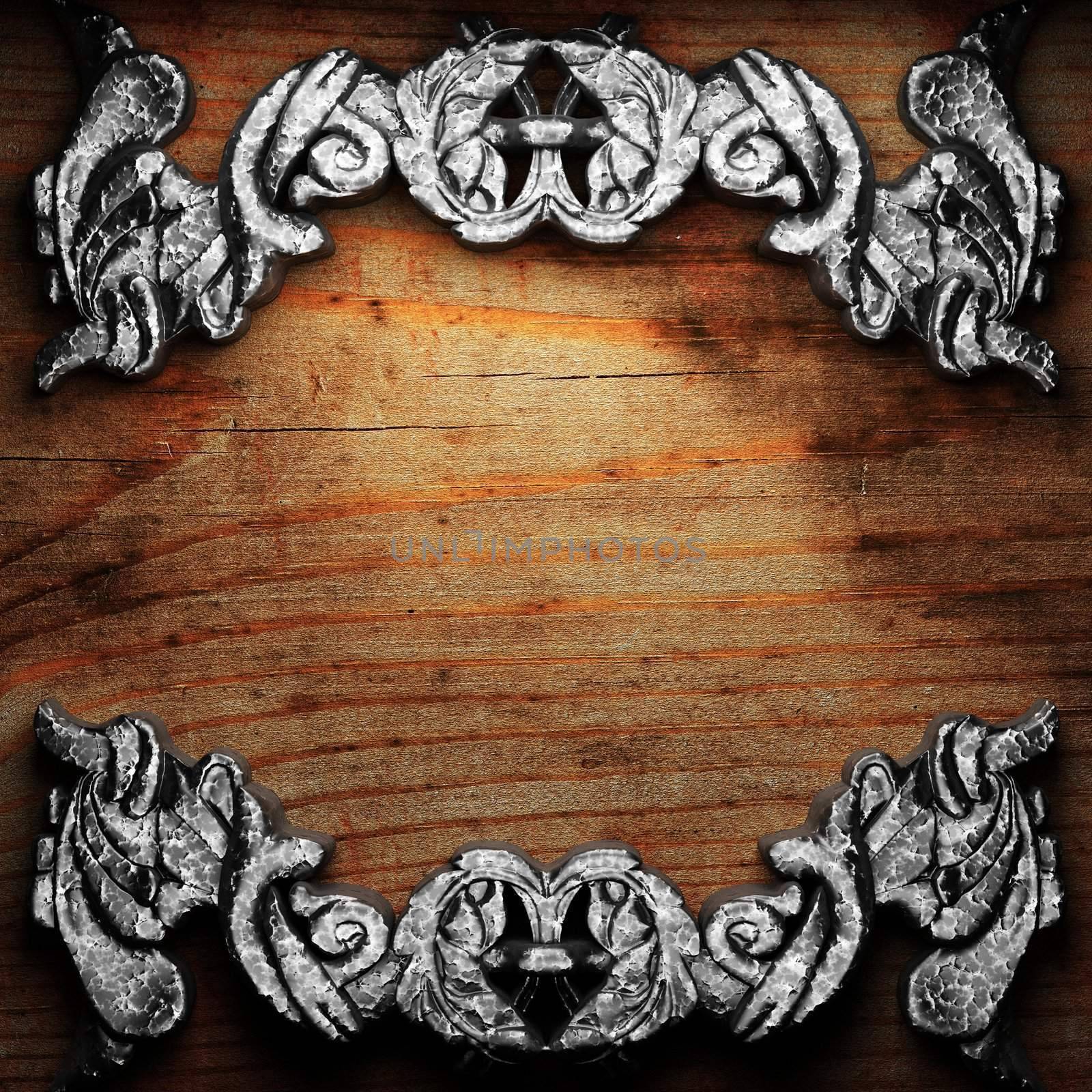 iron ornament on wood by icetray