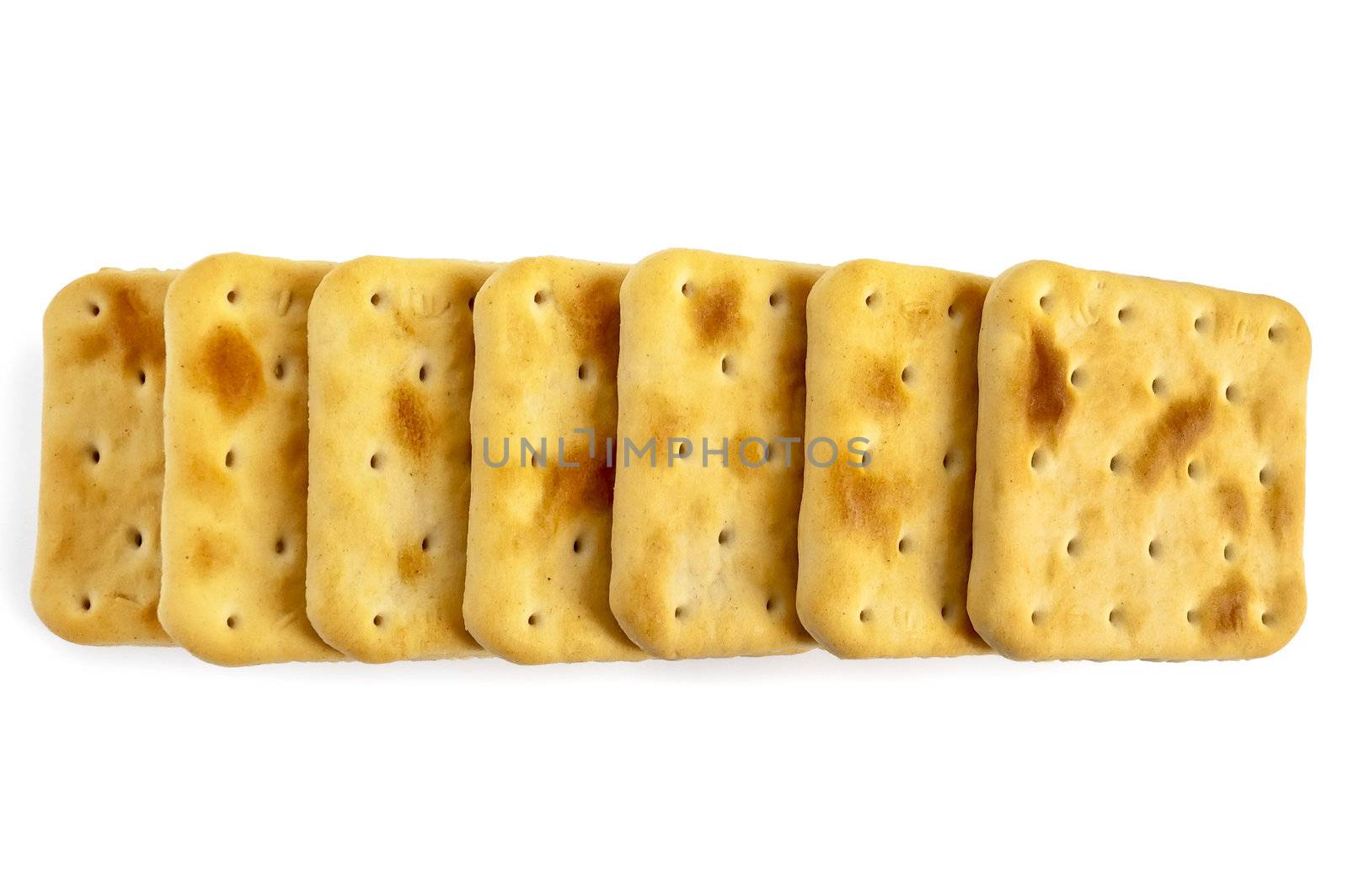 Series of a few square crackers isolated on white background