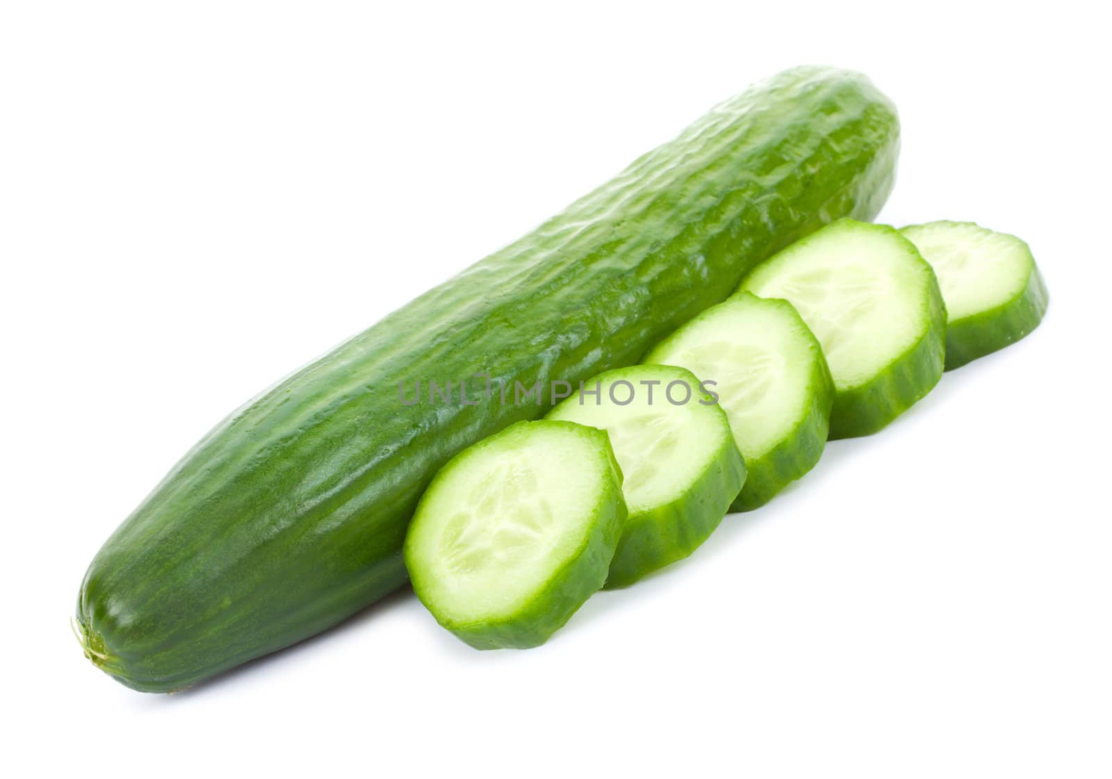 close-up sliced cucumber, isolated on white