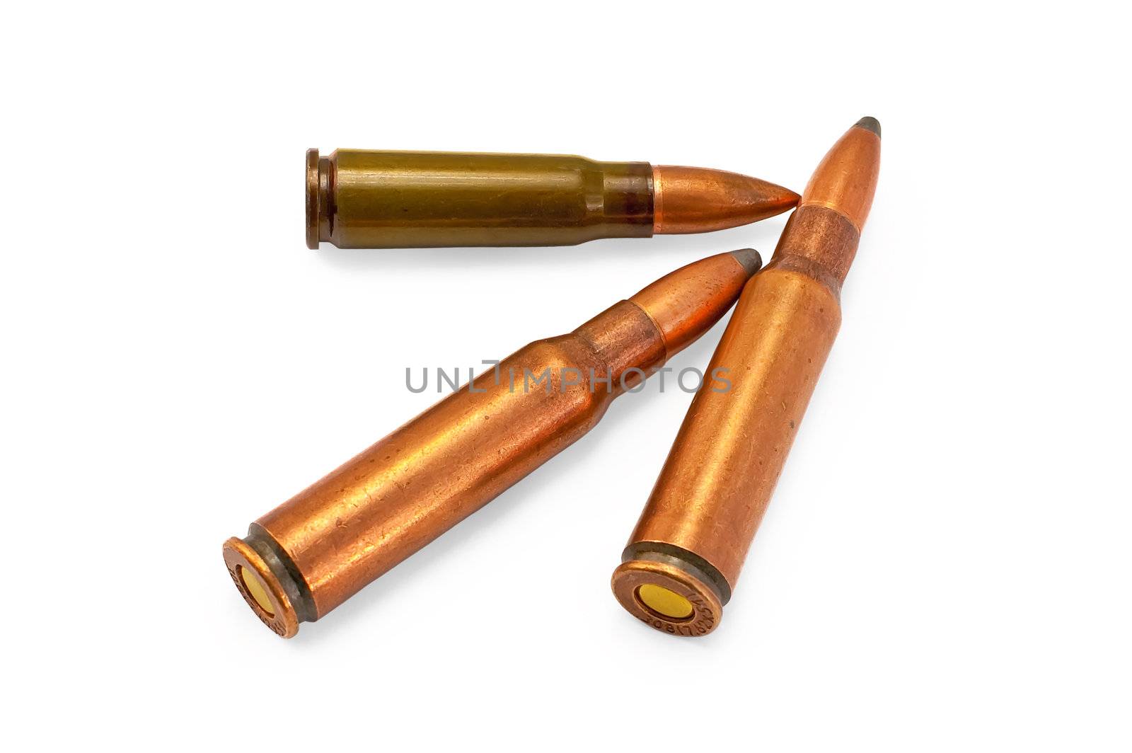 Different ammo for the automatic weapons is isolated on a white background