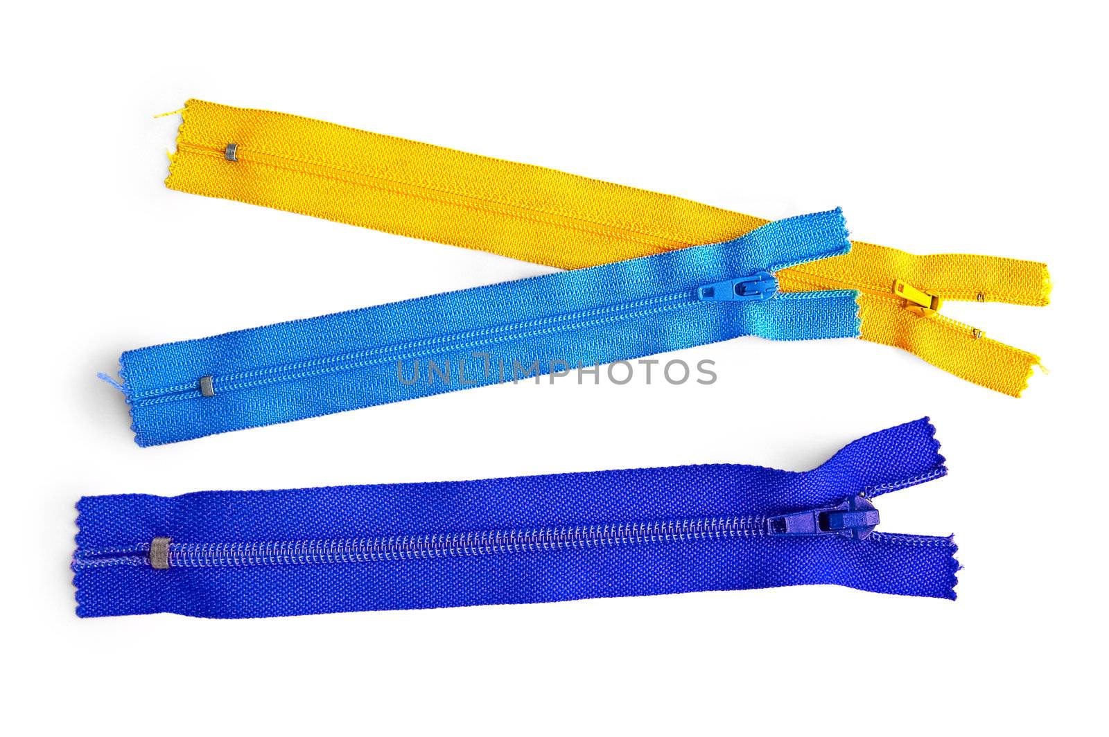 Detachable locks azure, blue and yellow colors isolated on white background