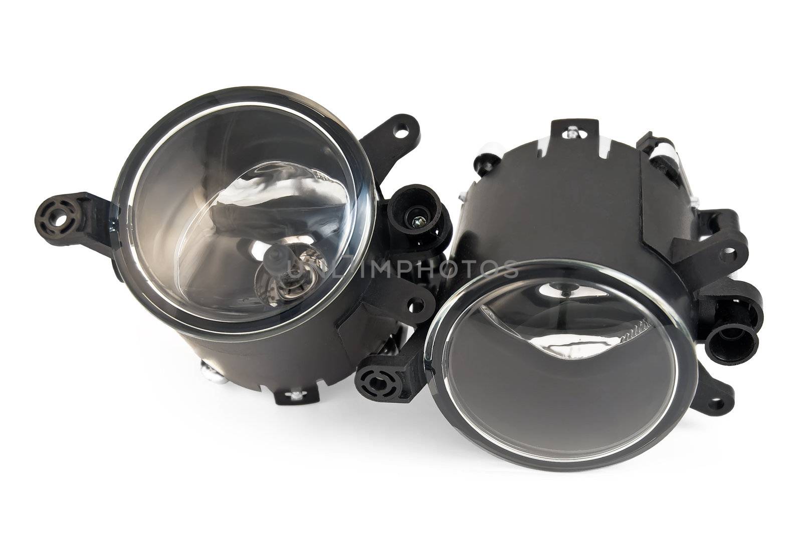 Couple fog lights for cars isolated on a white background