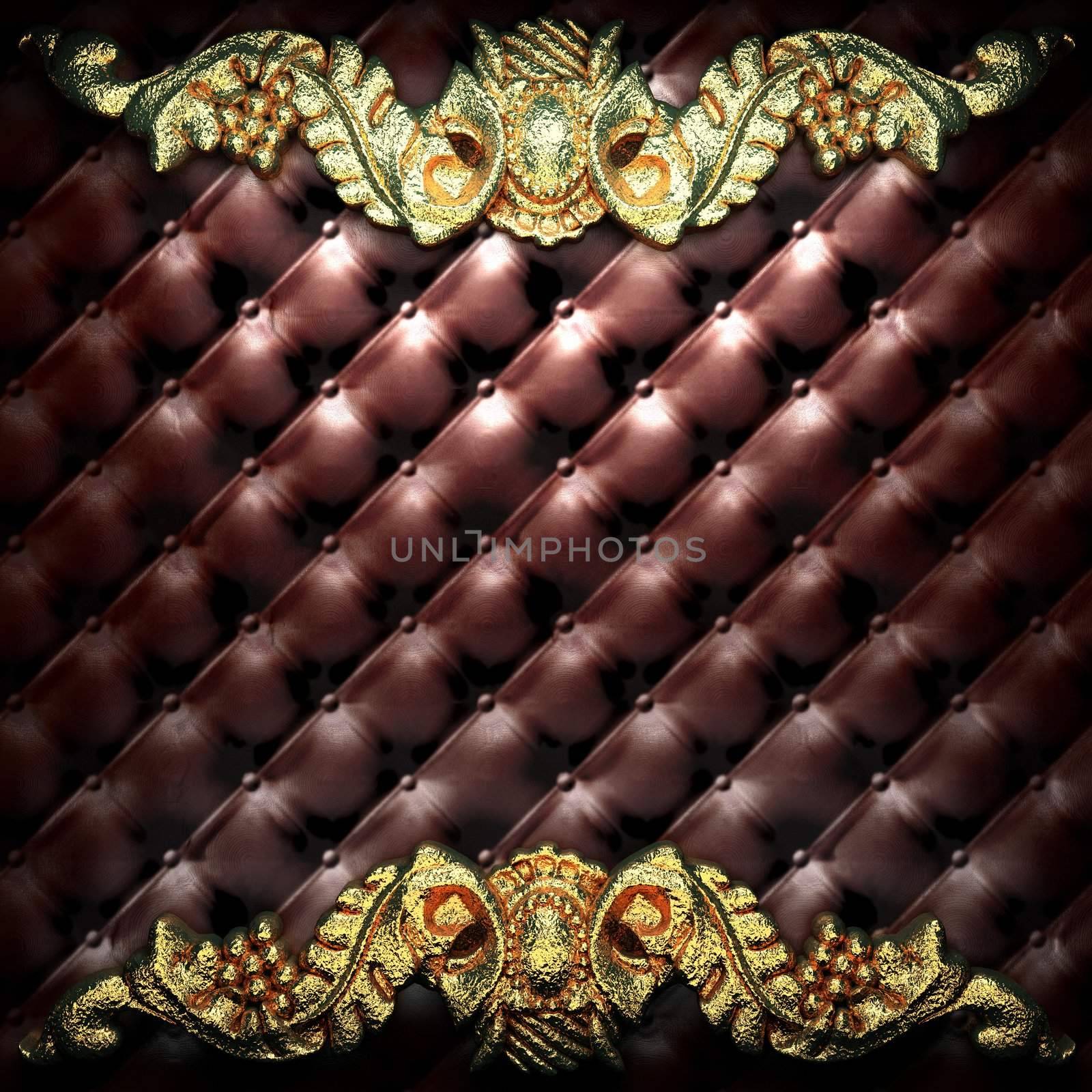 golden ornament on leather by icetray