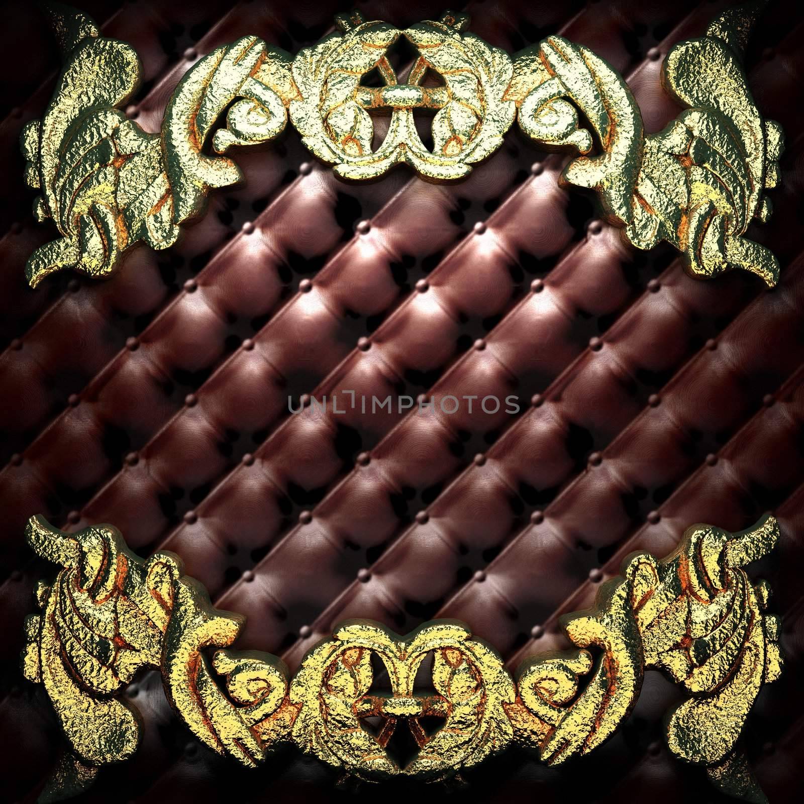 golden ornament on leather by icetray