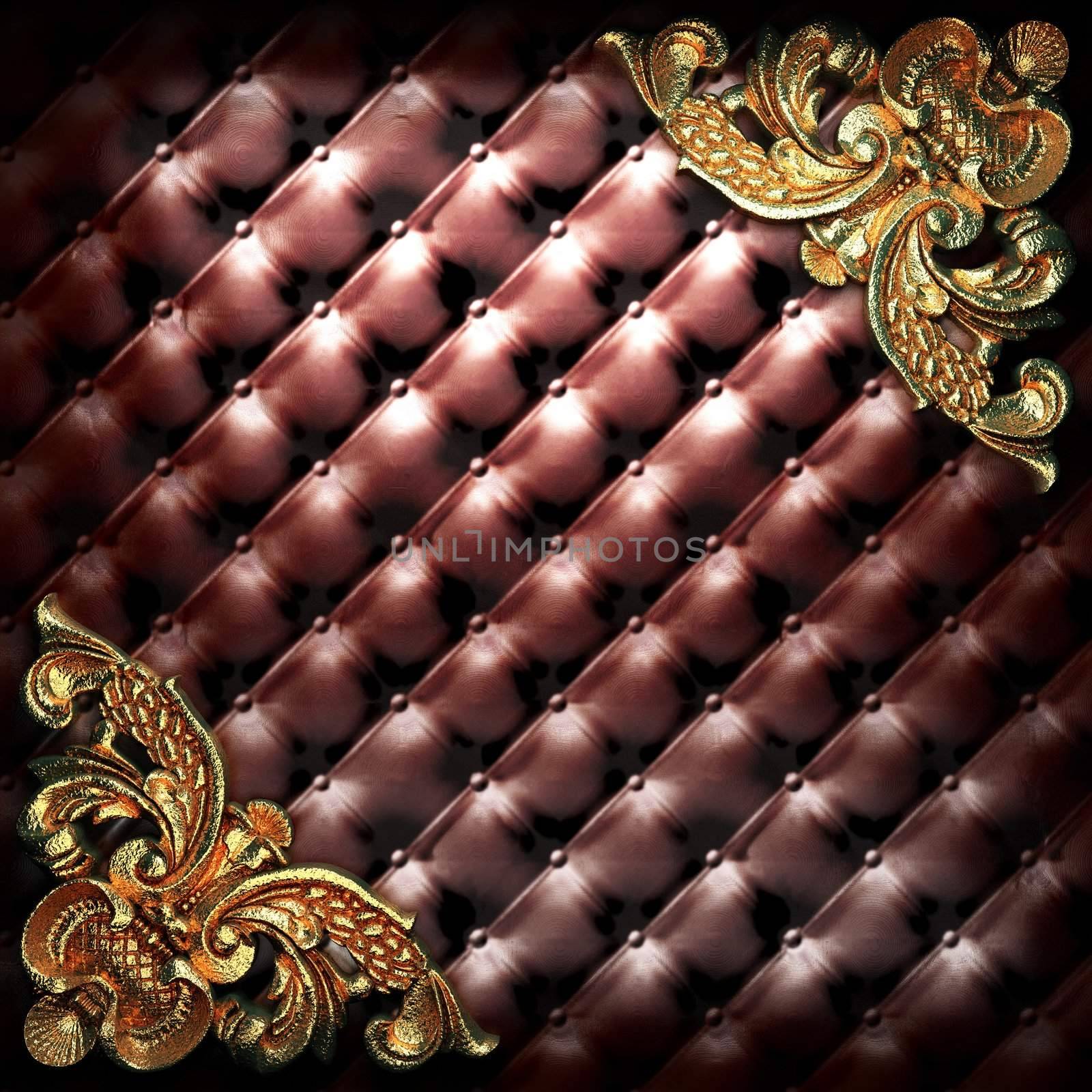 golden ornament on leather made in 3D