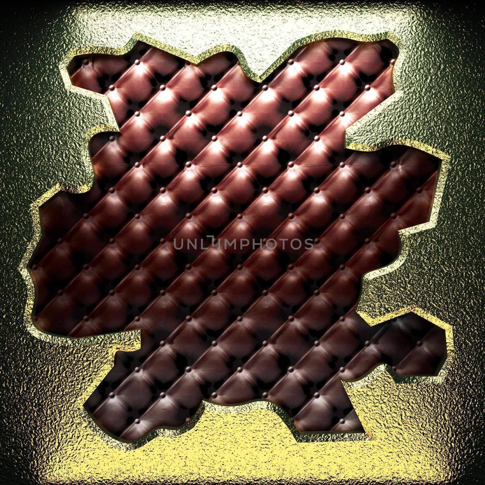 golden plate on leather made in 3D