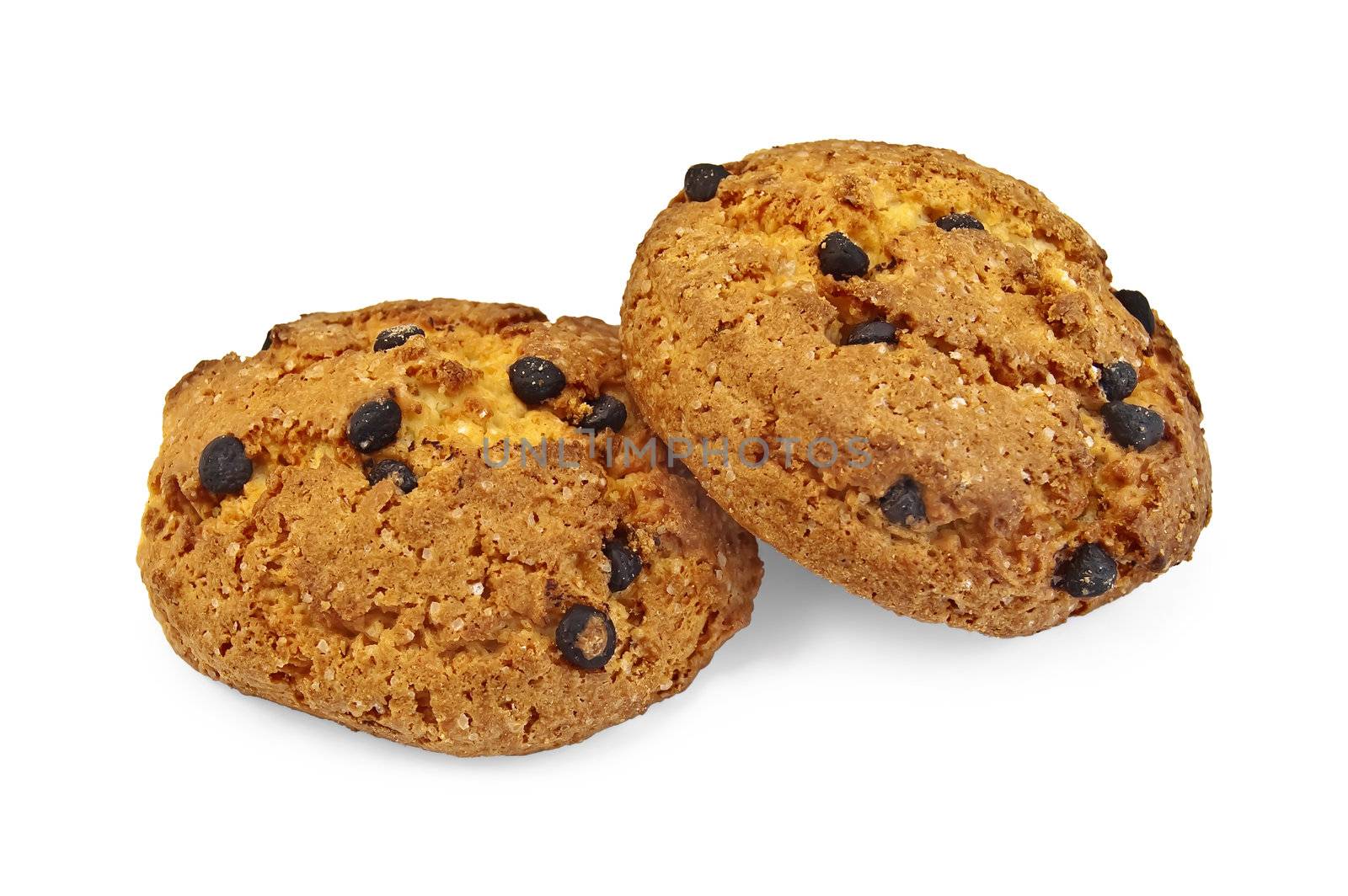 Two cookies with chocolate isolated on white background