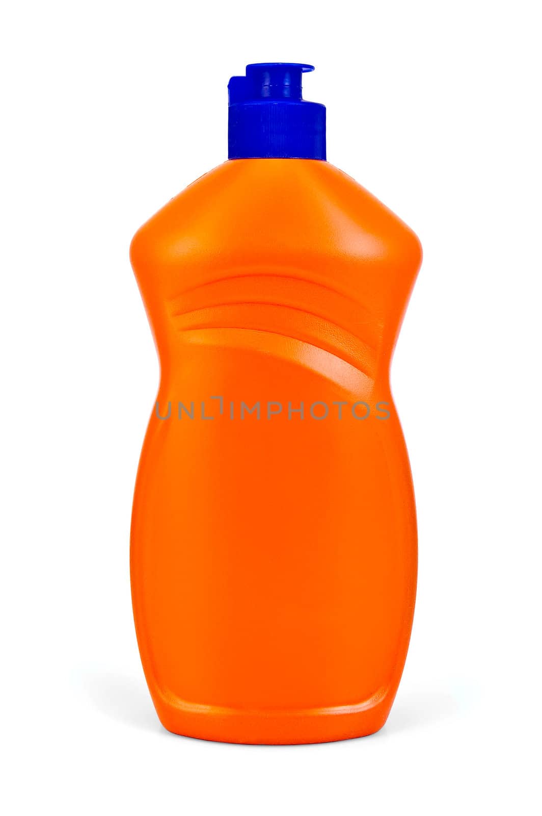 A bottle of orange with detergent isolated on a white background
