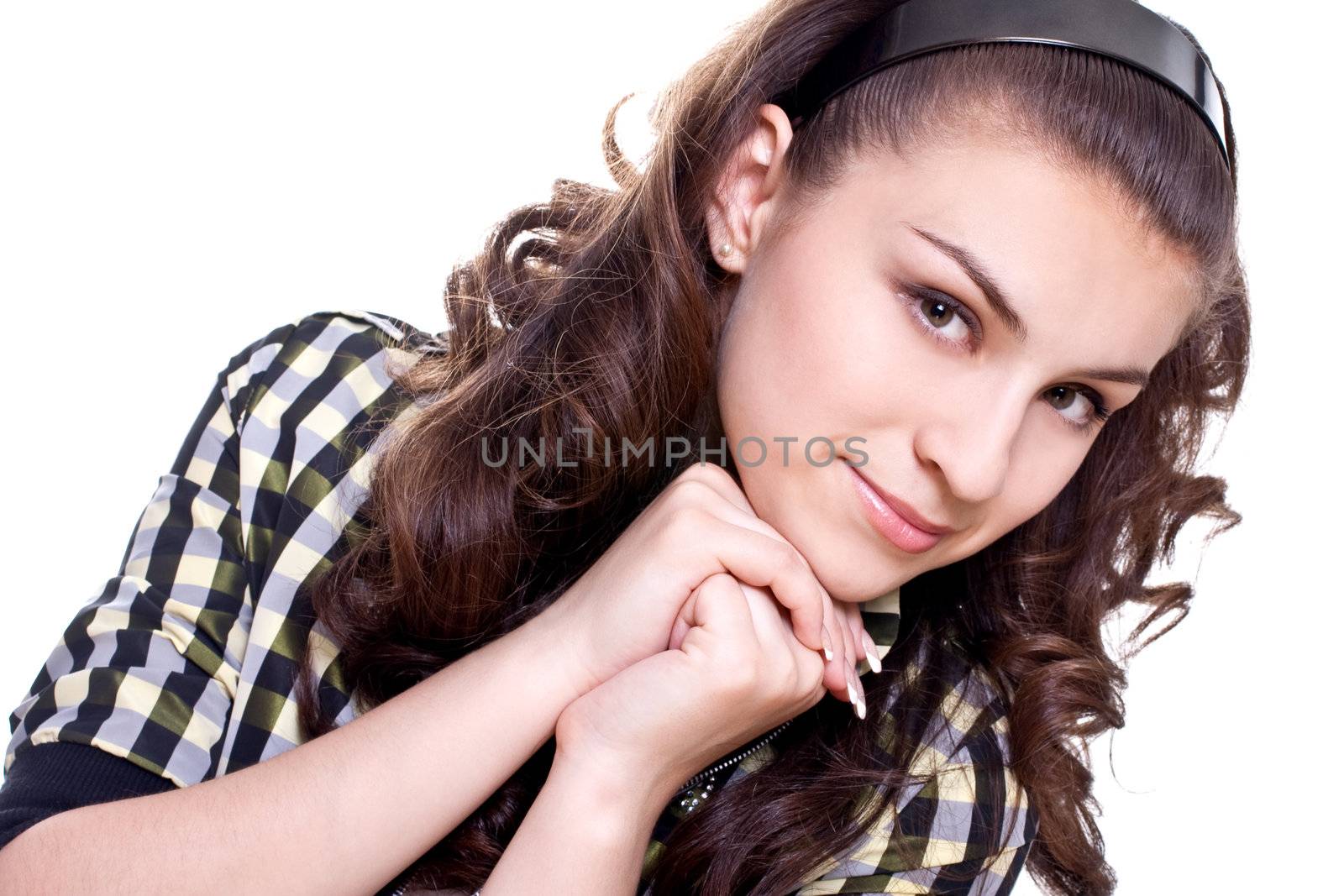 beautiful women in a jacket on a white background isolated