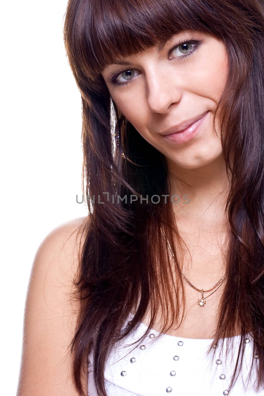 beautiful woman face on a white background isolated