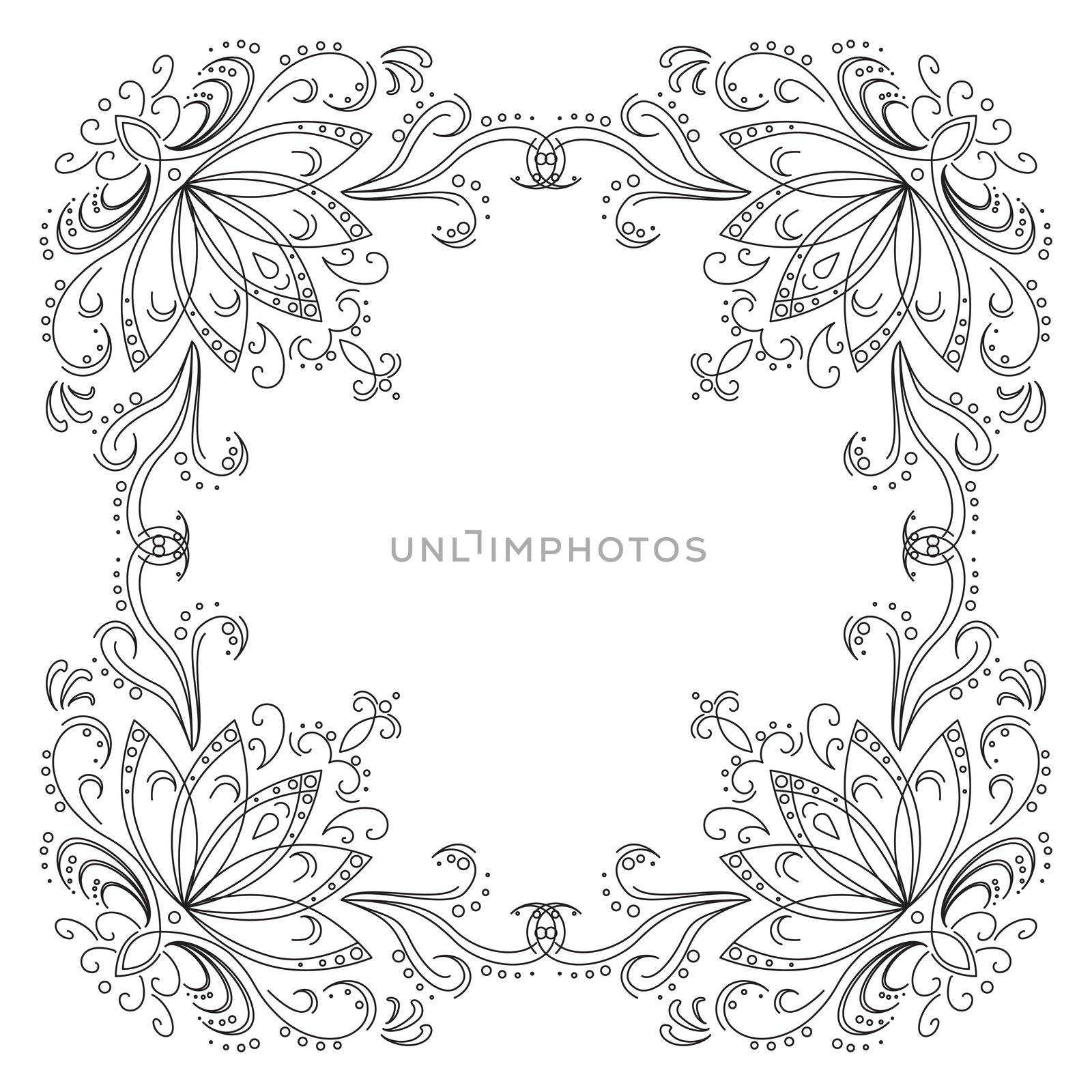 Abstract background with graphic floral pattern, monochrome contours