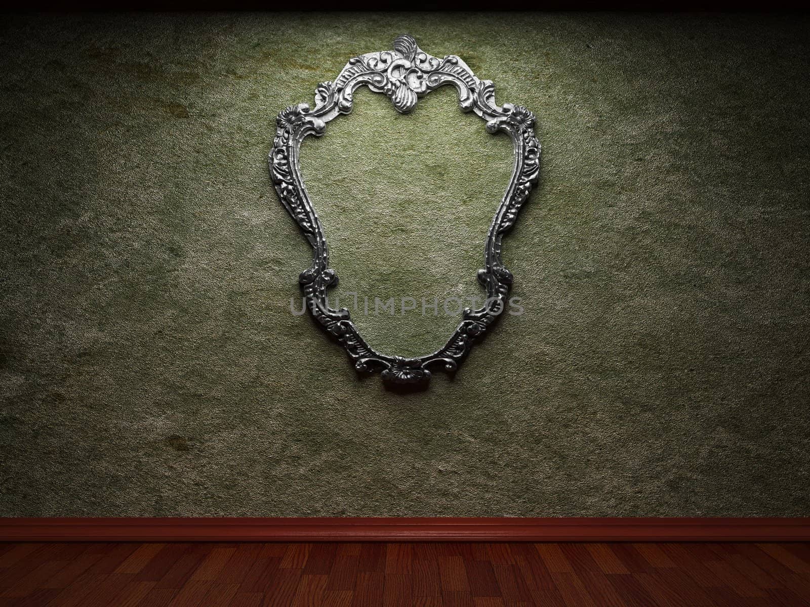 old concrete wall and frame made in 3D graphics