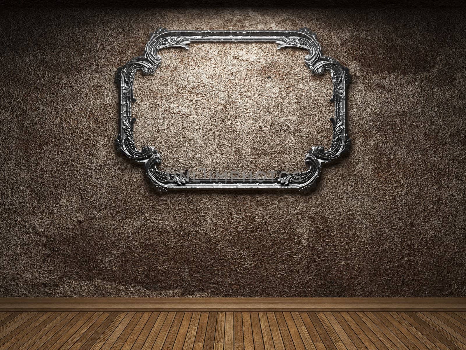 old concrete wall and frame made in 3D graphics