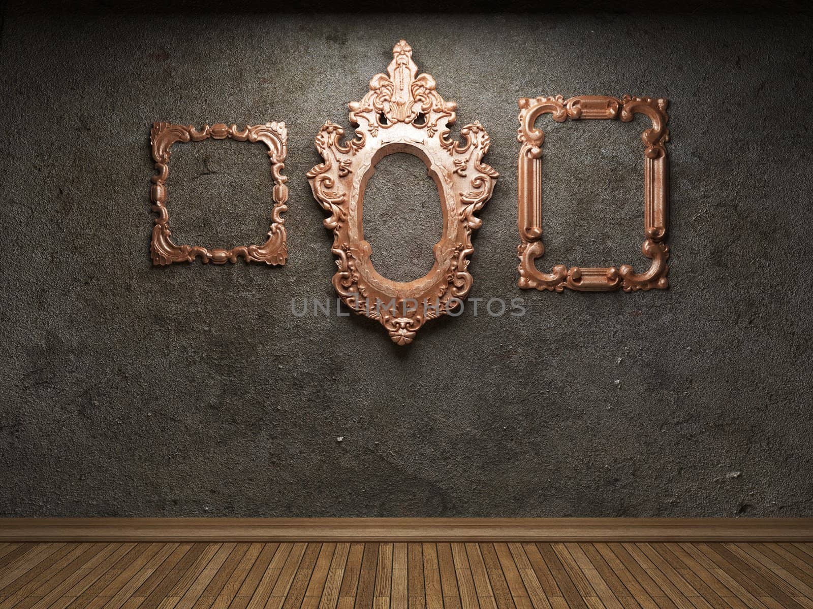 old concrete wall and frame made in 3D graphics