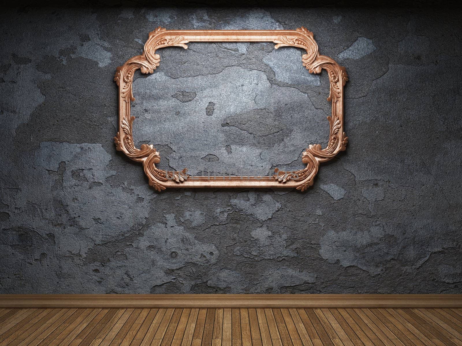 old concrete wall and frame made in 3D graphics