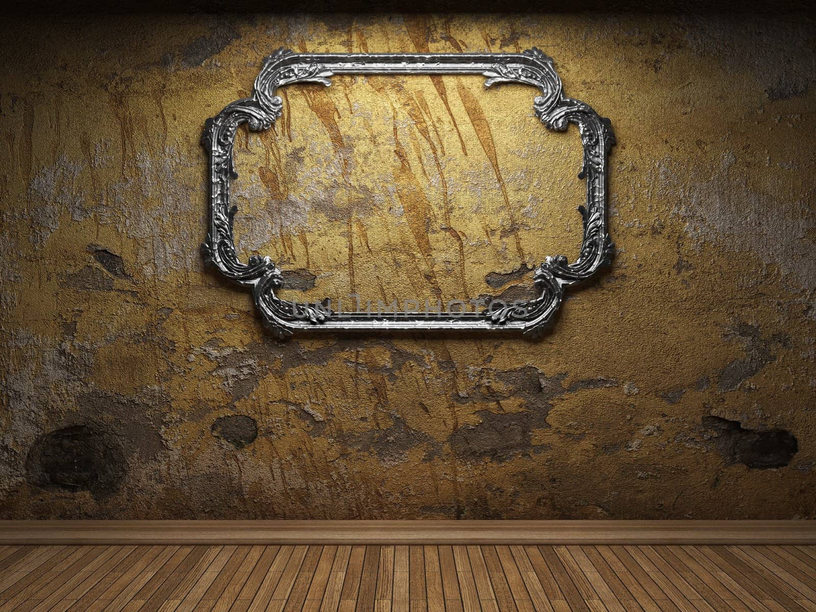 old concrete wall and frame made in 3D graphics