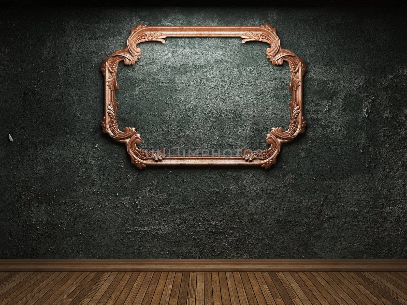 old concrete wall and frame made in 3D graphics
