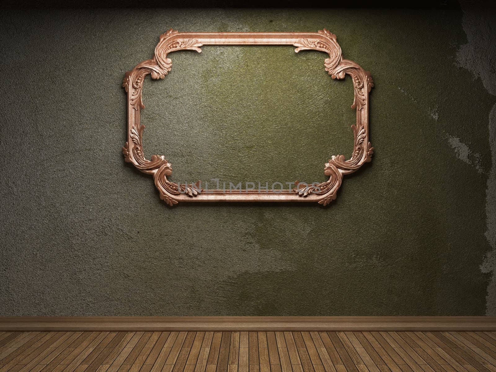 old concrete wall and frame made in 3D graphics