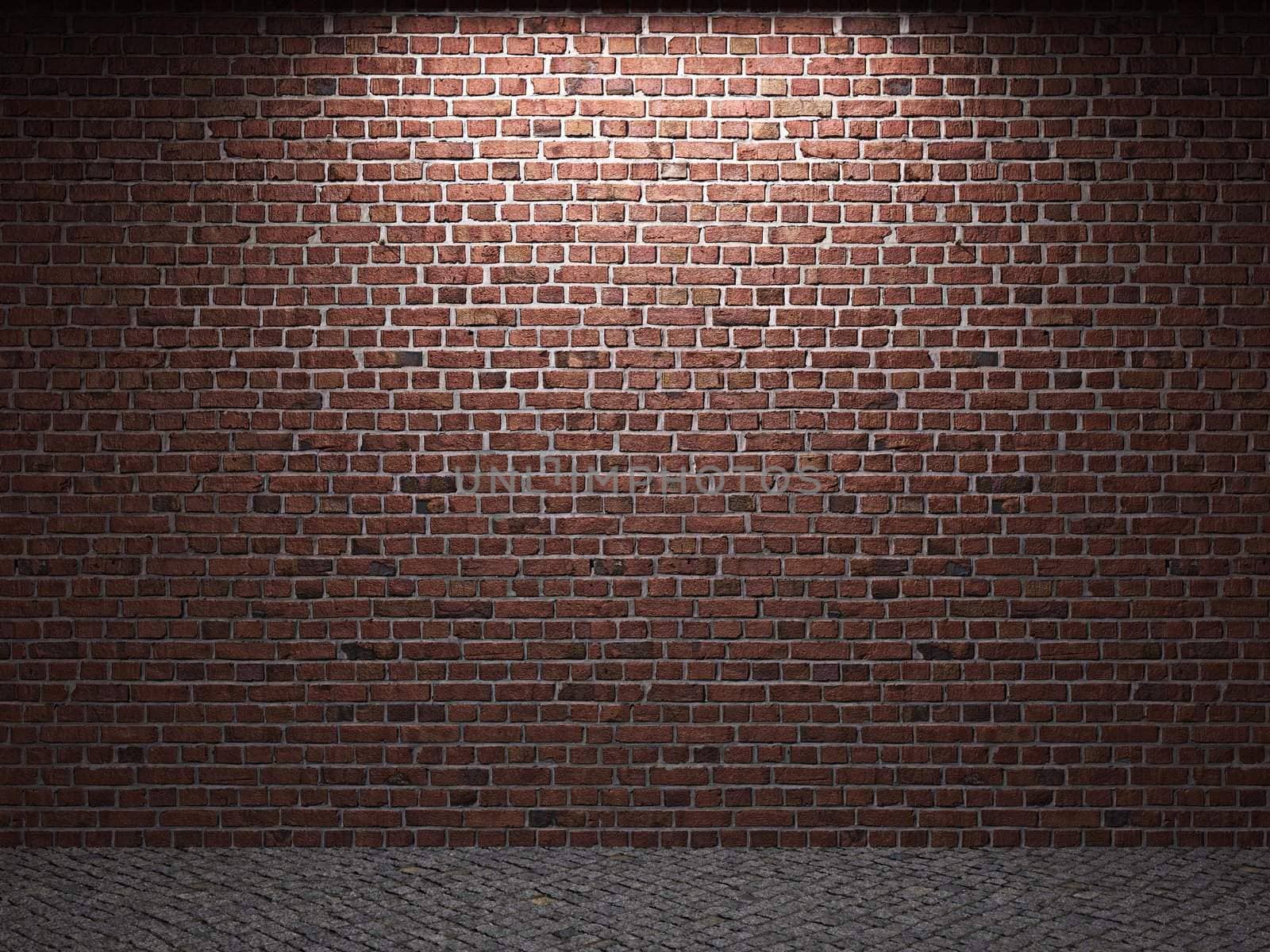 illuminated brick wall made in 3D graphics