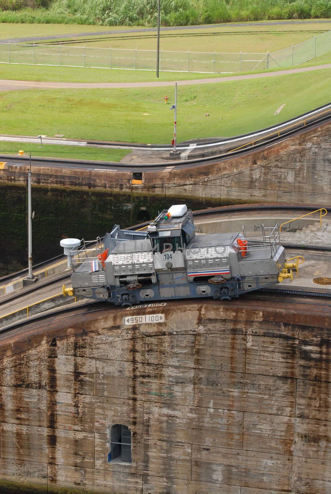 PANAMA-SEPTEMBER 10. Man dirives a 'Tug' locomotive at Miraflores Locks on September 10, 2006 in Panama Canal. Six new locks will be constructed by 2015 on the Panama Canal.