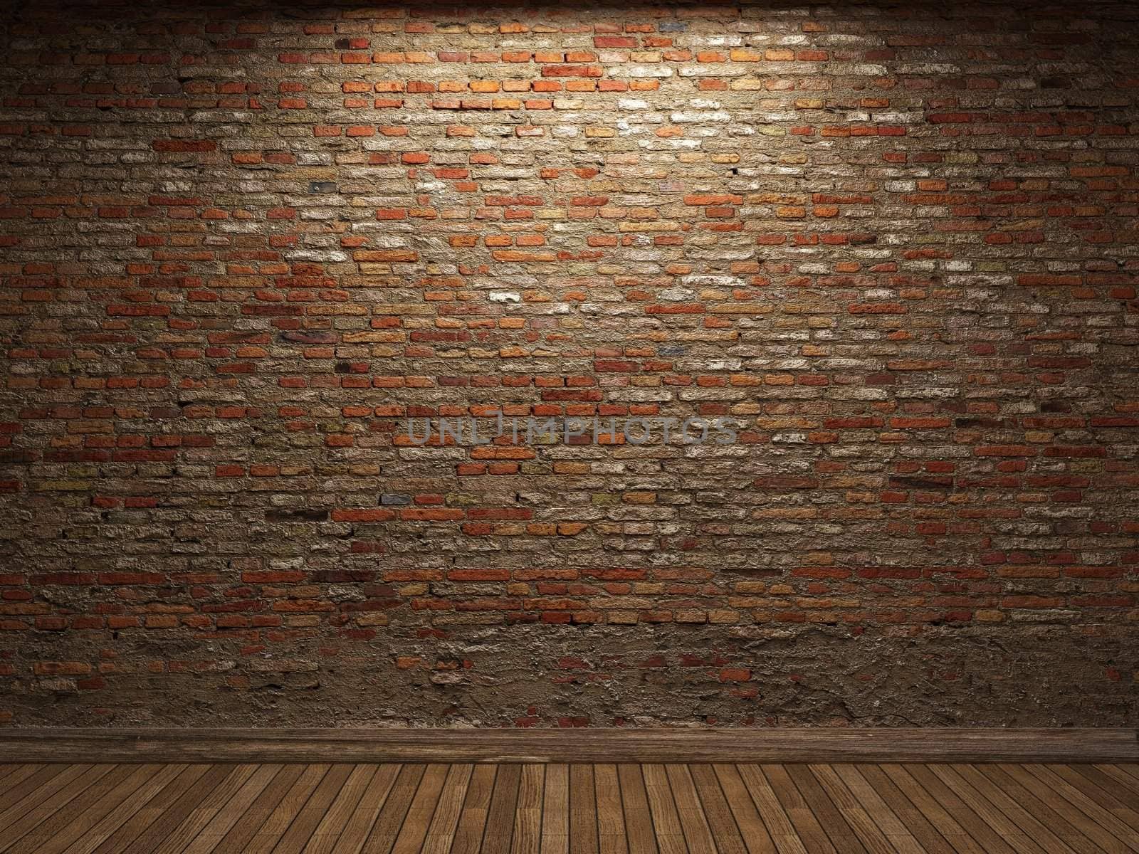 illuminated brick wall made in 3D graphics