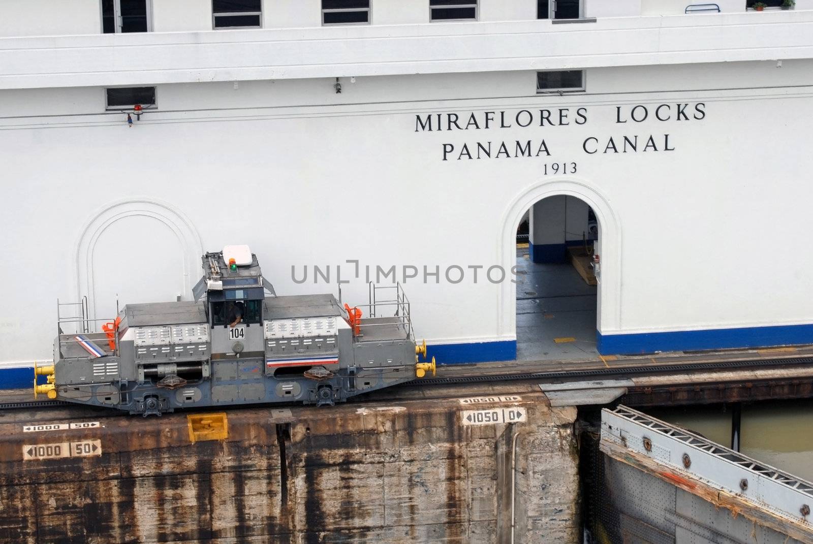 PANAMA-SEPTEMBER 10. Man dirives a 'Tug' locomotive at Miraflores Locks on September 10, 2006 in Panama Canal. Six new locks will be constructed by 2015 on the Panama Canal.