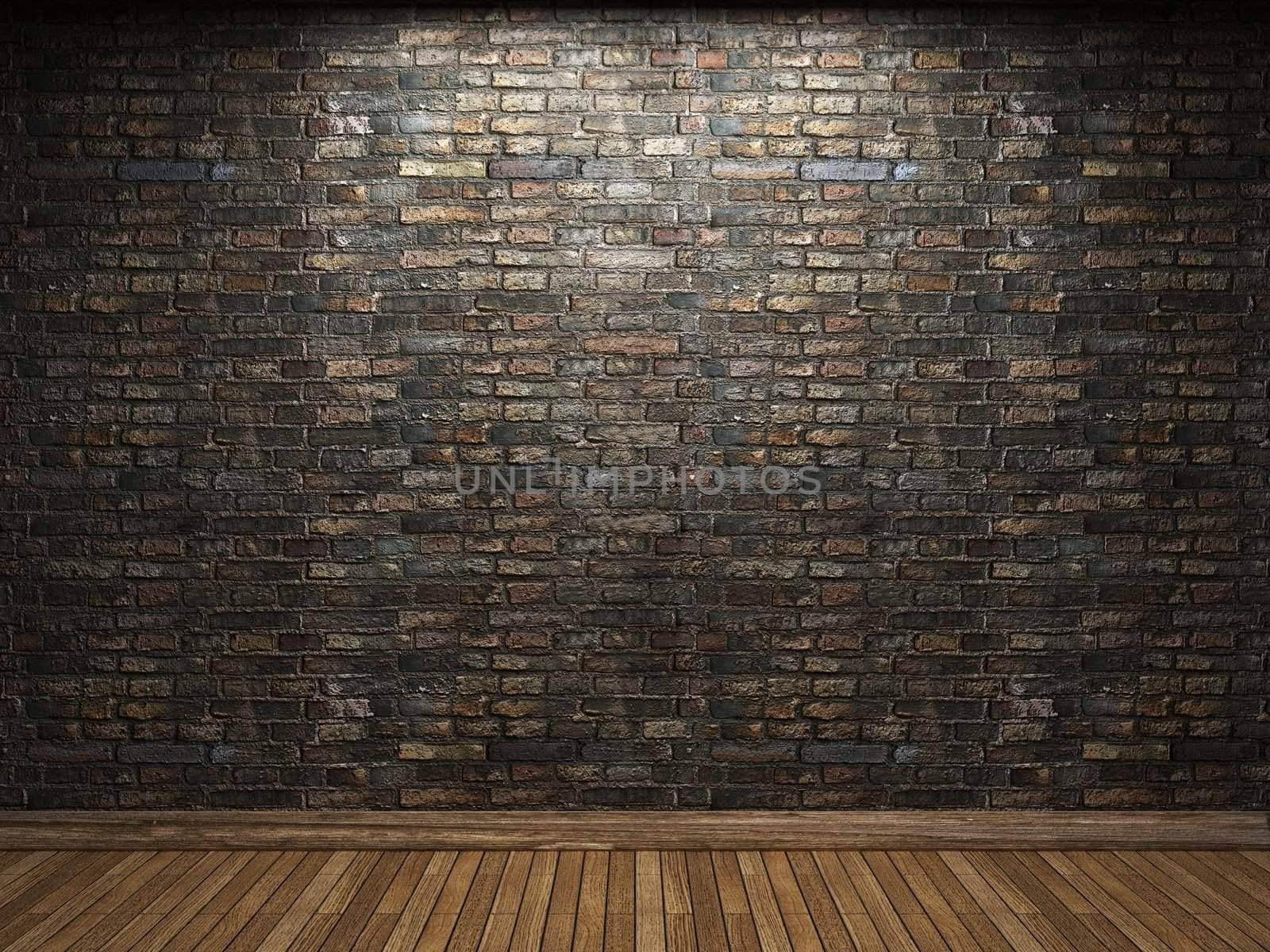 illuminated brick wall made in 3D graphics