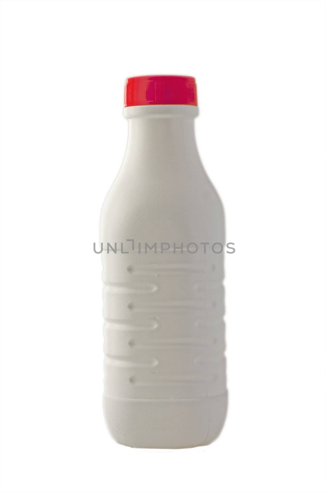 A white bottle with red cap isolated over white
